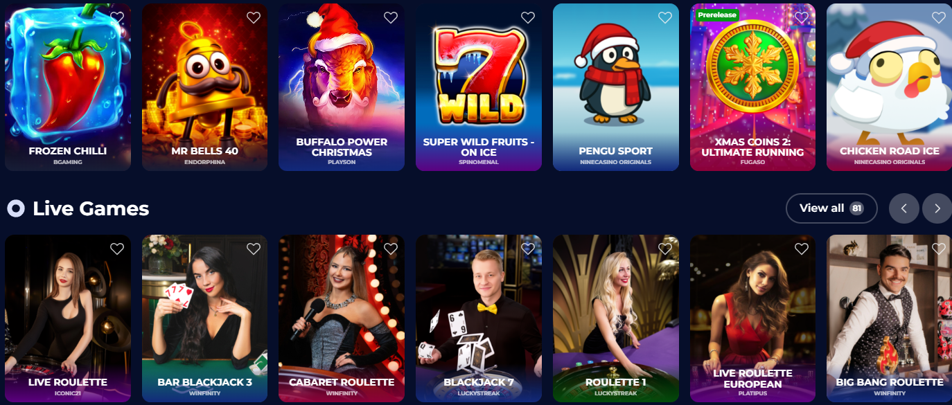 Bónus e rodadas grátis no Nine Casino